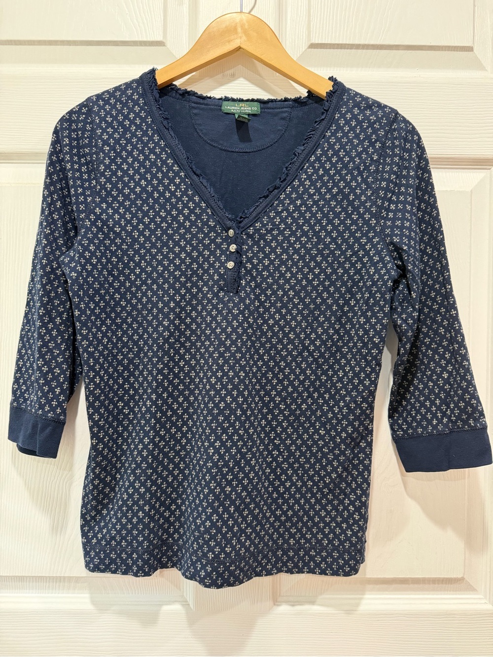Ralph Lauren Medium Navy Blue Polka Dot Henley Top